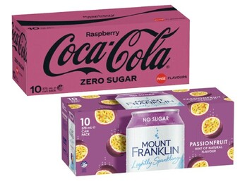 Coles Coca-cola, fanta or sprite soft drink or mt franklin lightly sparkling water 10x375ml offer