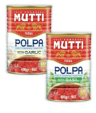 Coles Mutti polpa tomatoes with basil or garlic 400g offer