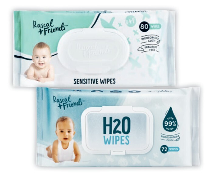 Rascal + friends h2o baby wipes 72 pack or sensitive baby wipes 80 pack