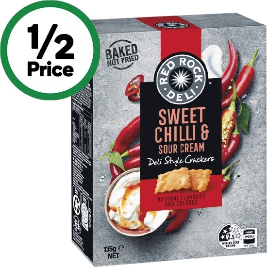 Red rock deli, deli style crackers 135g or red rock deli gourmet crackers 130g offer at Woolworths