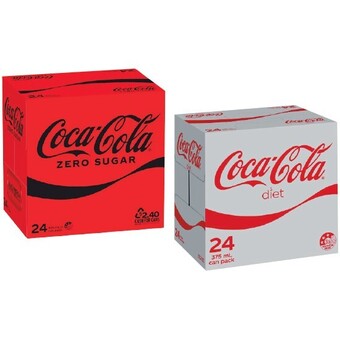 Woolworths Coca-cola classic, zero sugar or diet soft drink varieties 24 x 375ml offer