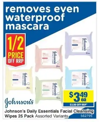 My Chemist Johnson's Daily Essential Facial Cleansing Wipes 25 Pack Assorted Variants offer