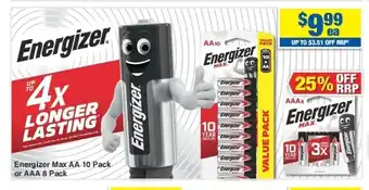 Energizer Max AA 10 Pack or AAA 8 Pack