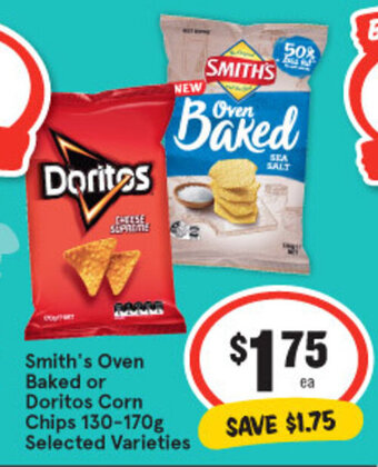 IGA Smith's Oven Baked or Doritos Corn Chips 130-170g Selected Varieties offer