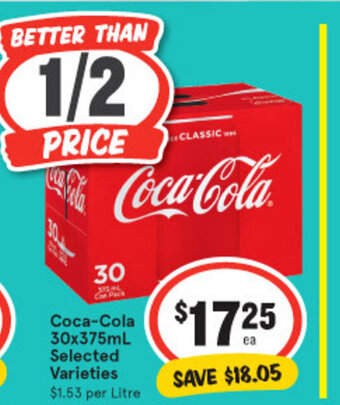 IGA Coca-Cola 30x375ml Selected Varieties offer