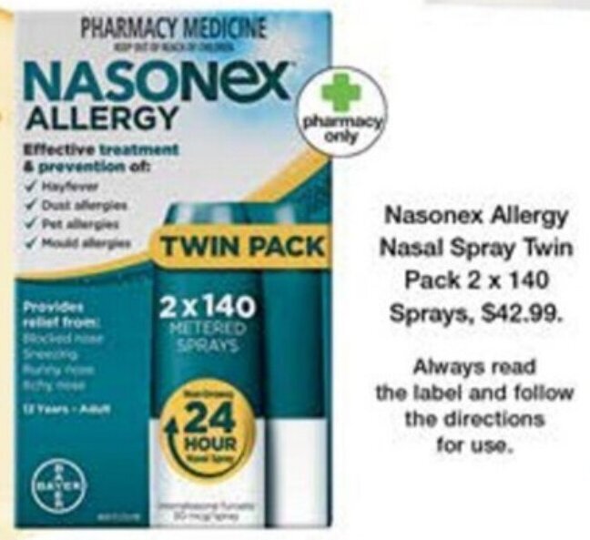 Nasonex Allergy Nasal Spray Twin Pack 2 x 140 Sprays offer at Priceline