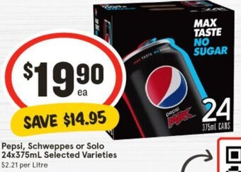 IGA Pepsi, Schweppes or Solo 24x375mL offer
