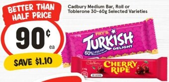 IGA Cadbury Medium Bar, Roll or Toblerone 30-60g offer