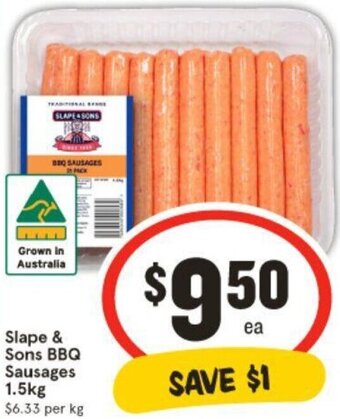IGA Slape & Sons BBQ Sausages 1.5kg offer