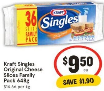 IGA Kraft Singles Original Cheese Slices Family Pack 648g offer
