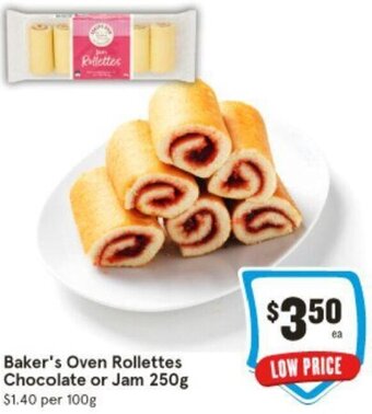 IGA Baker's Oven Rollettes Chocolate or Jam 250g offer