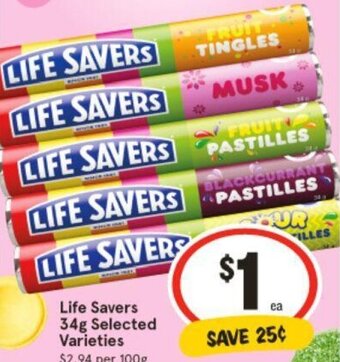 IGA Life Savers 34g Selected Varieties offer