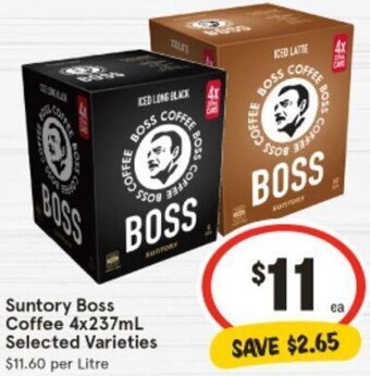 IGA Suntory Boss Coffee 4x237mL Selected Varieties offer