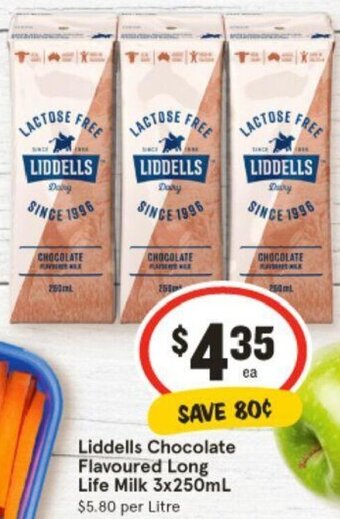 IGA Liddells Chocolate Flavoured Long Life Milk 3x250mL offer