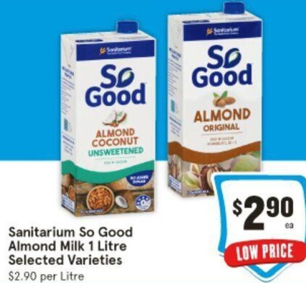 Sanitarium So Good Almond Milk 1 Litre Selected Varieties offer at IGA