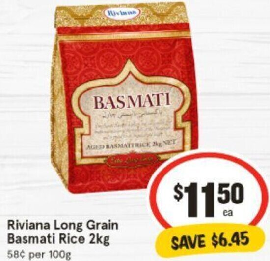 Riviana Long Grain Basmati Rice 2kg offer at IGA