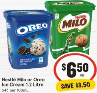IGA Nestlé Milo or Oreo Ice Cream 1.2 Litre offer