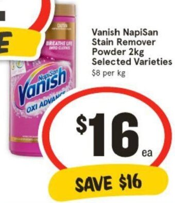 IGA Vanish Napisan Stain Remover Powder 2kg Selected Varieties offer