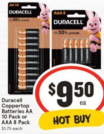 IGA Duracell Coppertop Batteries AA 10 Pack or AAA 8 Pack offer