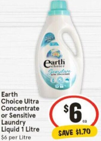 IGA Earth Choice Ultra Concentrate or Sensitive Laundry Liquid 1 Litre offer