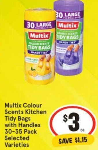 IGA Multix Colour Scents Kitchen Tidy Bags with Handles 30-35 Pack offer