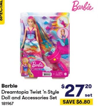 BIG W Barbie Dreamtopia Twist 'n Style Doll and Accessories offer