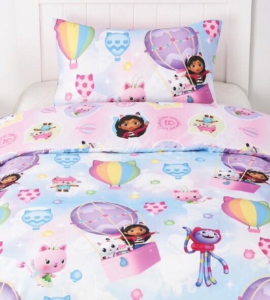 Gabby’s dollhouse into the clouds quilt cover set offer at Spotlight