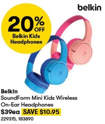 BIG W Belkin SoundForm Mini Kids Wireless On-Ear Headphones offer