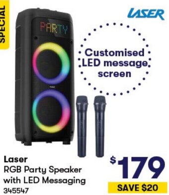 BIG W Laser RGB Party Speaker with LED Messaging offer