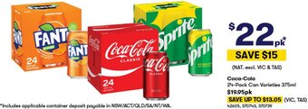 BIG W Coca-Cola 24-Pack Can Varieties 375ml offer