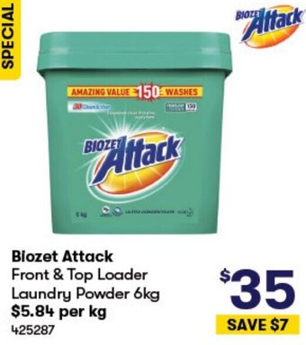 BIG W Biozet Attack Front & Top Loader Laundry Powder 6kg offer