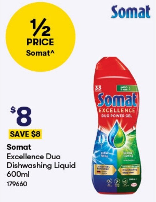 Somat Excellence Duo Dishwashing Liquid offer at BIG W