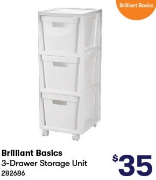 Brilliant Basics 3Drawer Storage Unit offer at BIG W