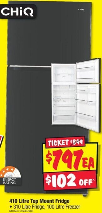 JB Hi-Fi CHIQ 410 Litre Top Mount Fridge offer