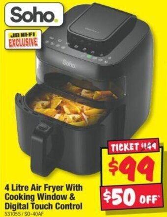 4 Litre Air Fryer With Cooking Window & Digital Touch Control