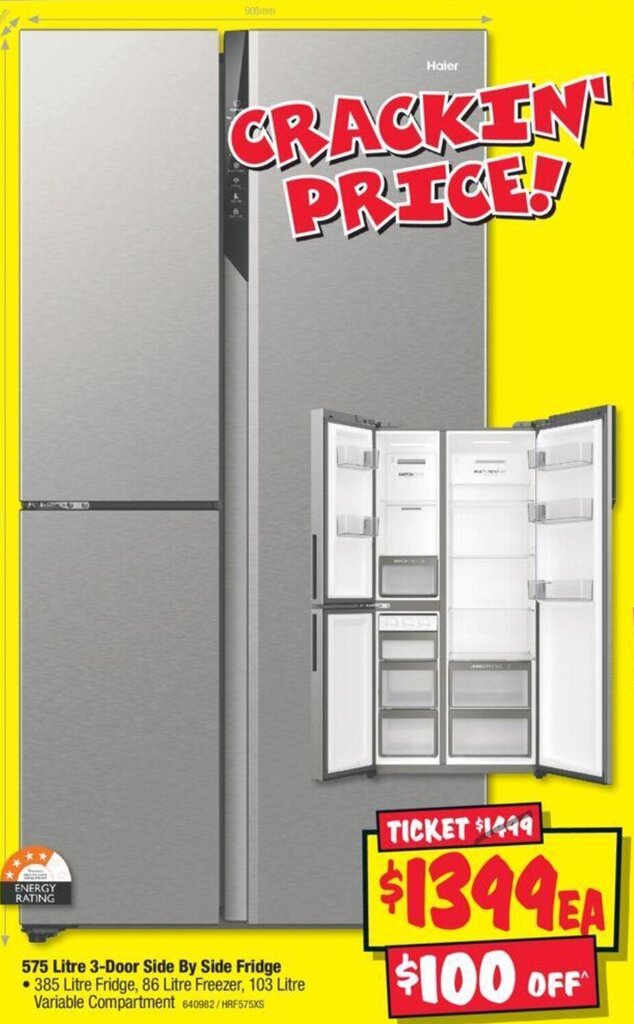Haier 575 Litre 3Door Side By Side Fridge . offer at JB HiFi