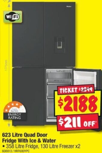 JB Hi-Fi Haier 623 Litre Quad Door Fridge With Ice & Water offer