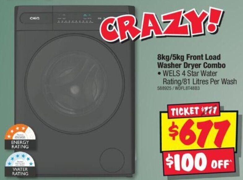 CHiQ 8kg/5kg Front Load Washer Dryer Combo offer at JB HiFi