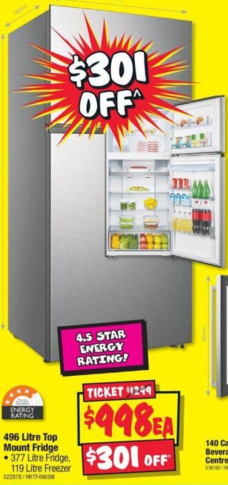 JB Hi-Fi Hisense 496 Litre Top Mount Fridge offer