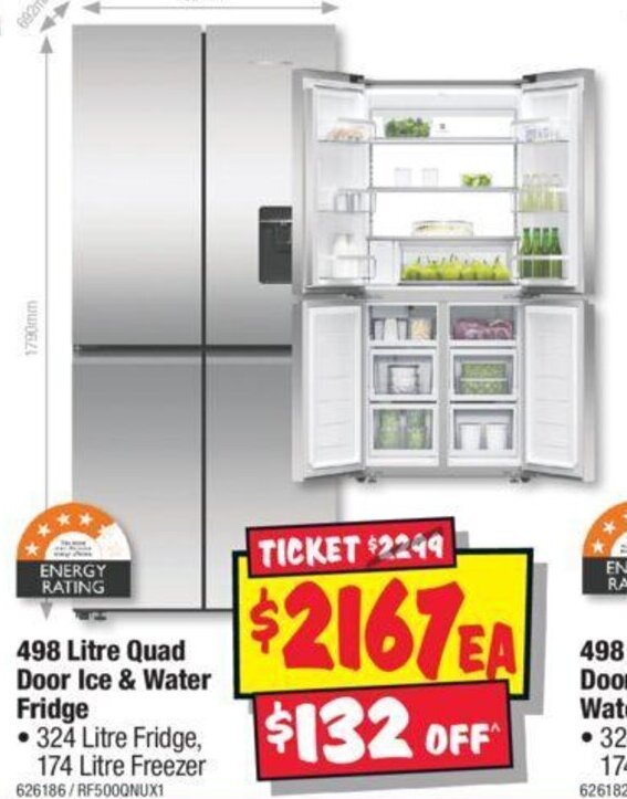 Fisher & Paykel 498 Litre Quad Door Ice & Water Fridge offer at JB HiFi