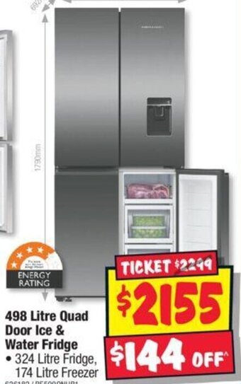 JB Hi-Fi Fisher & Paykel 498 Litre Quad Door Ice & Water Fridge offer