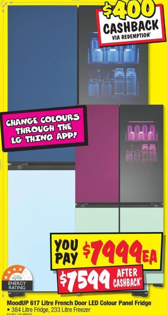 LG MoodUP 617 Litre French Door LED Colour Panel Fridge offer at JB HiFi