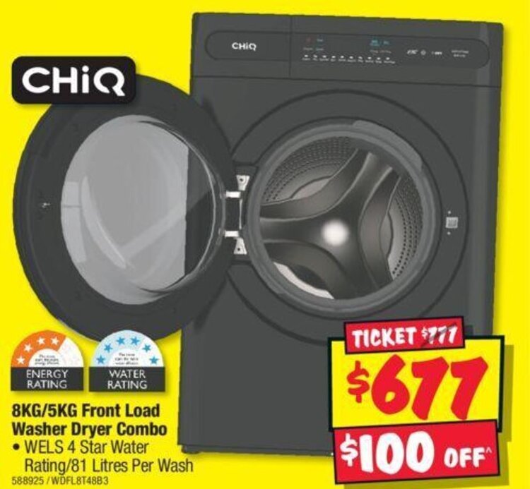 CHIQ 8KG/5KG Front Load Washer Dryer Combo offer at JB HiFi