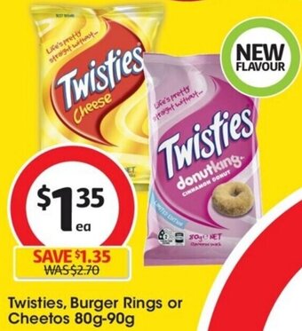 Coles Twisties, Burger Rings or Cheetos 80g-90g offer