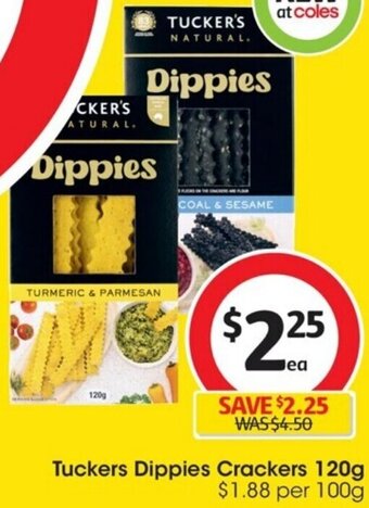 Coles Tuckers Dippies Crackers 120g offer