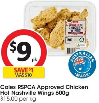 Coles Coles RSPCA Approved Chicken Hot Nashville Wings 600g offer