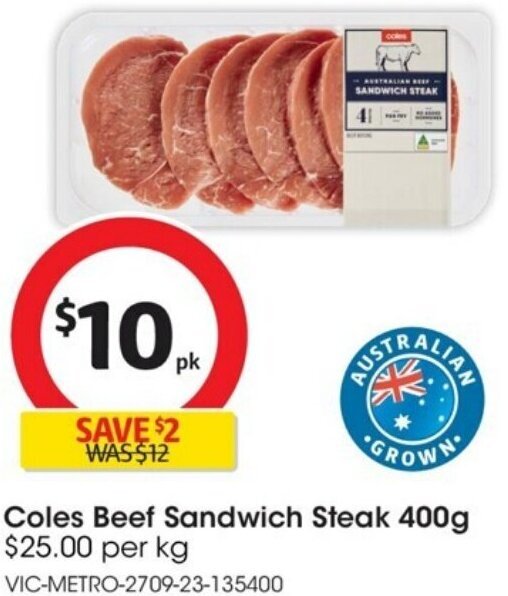 Coles Beef Sandwich Steak 400g offer at Coles