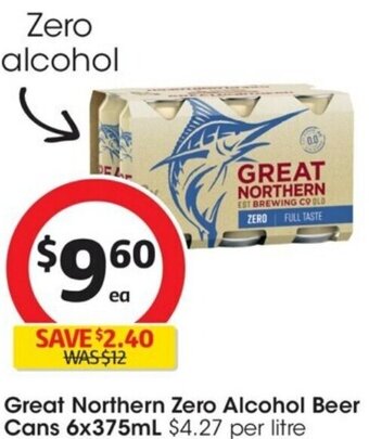 Coles Great Northern Zero Alcohol Beer Cans 6x375mL offer