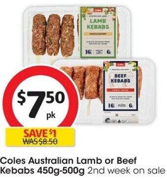 Coles Australian Lamb or Beef Kebabs 450g-500g