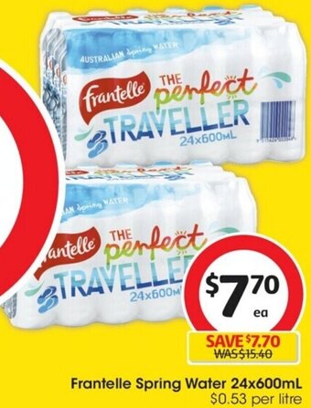 Coles Frantelle Spring Water 24x600mL offer